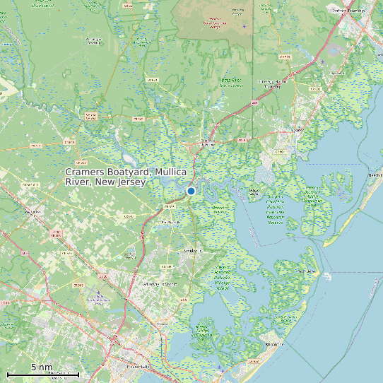 Map of Cramers Boatyard, Mullica River, New Jersey Tide Prediction Station