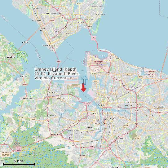 Map of Craney Island (depth 15 ft), Elizabeth River, Virginia Current Prediction Station