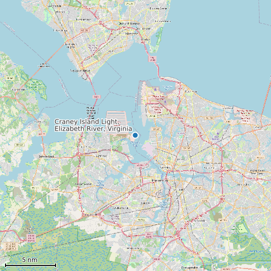 Map of Craney Island Light, Elizabeth River, Virginia Tide Prediction Station