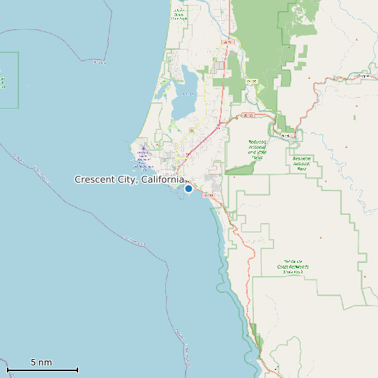 Map of Crescent City, California Tide Prediction Station
