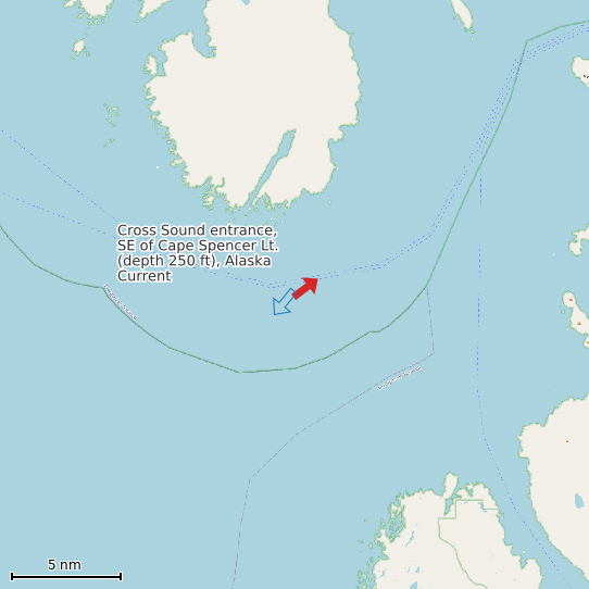 Map of Cross Sound entrance, SE of Cape Spencer Lt. (depth 250 ft), Alaska Current Prediction Station