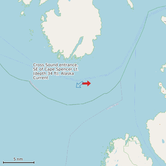 Map of Cross Sound entrance, SE of Cape Spencer Lt. (depth 34 ft), Alaska Current Prediction Station