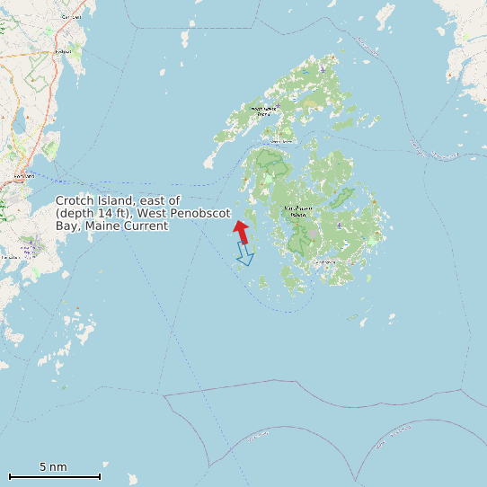 Map of Crotch Island, east of (depth 14 ft), West Penobscot Bay, Maine Current Prediction Station