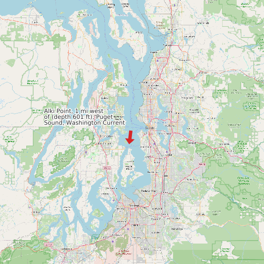 Map of Alki Point, 1 mi west of (depth 601 ft), Puget Sound, Washington Current Prediction Station