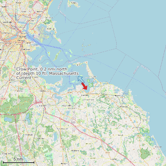 Map of Crow Point, 0.2 nmi north of (depth 10 ft), Massachusetts Current Prediction Station
