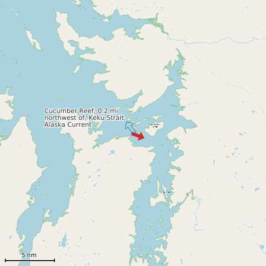 Map of Cucumber Reef, 0.2 mi northwest of, Keku Strait, Alaska Current Prediction Station