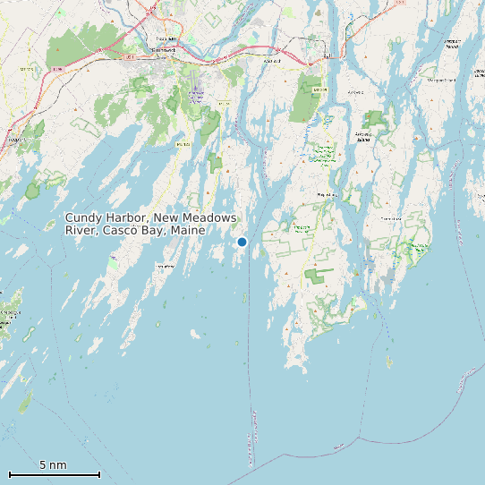 Map of Cundy Harbor, New Meadows River, Casco Bay, Maine Tide Prediction Station