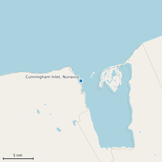 Map of Cunningham Inlet, Nunavut Tide Prediction Station