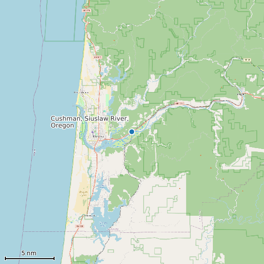 Map of Cushman, Siuslaw River, Oregon Tide Prediction Station