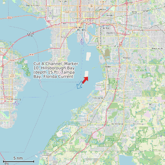 Map of Cut A Channel, Marker 10, Hillsborough Bay (depth 15 ft), Tampa Bay, Florida Current Prediction Station