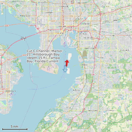 Map of Cut C Channel, Marker 21, Hillsborough Bay (depth 15 ft), Tampa Bay, Florida Current Prediction Station