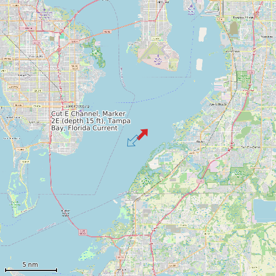 Map of Cut E Channel, Marker 2E (depth 15 ft), Tampa Bay, Florida Current Prediction Station