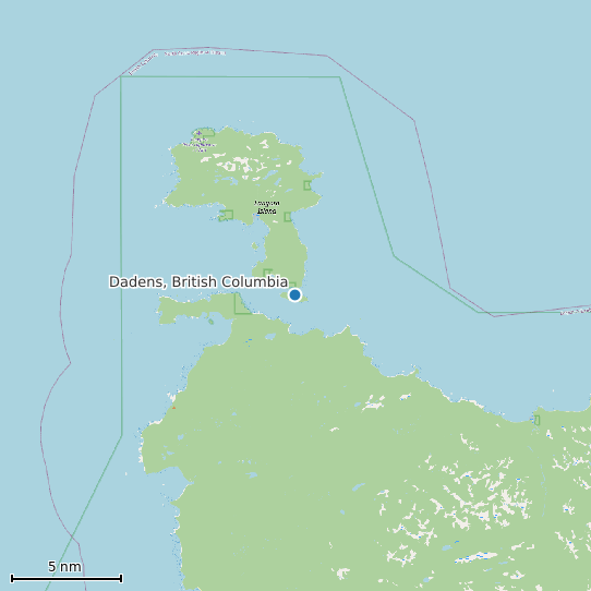 Map of Dadens, British Columbia Tide Prediction Station