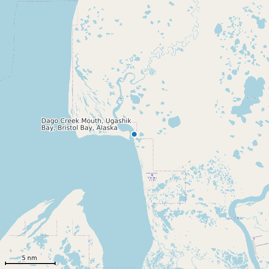 Map of Dago Creek Mouth, Ugashik Bay, Bristol Bay, Alaska Tide Prediction Station