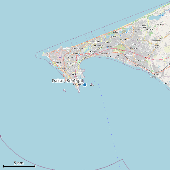 Map of Dakar, Senegal Tide Prediction Station