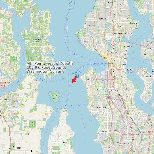 Map of Alki Point, west of (depth 103 ft), Puget Sound, Washington Current Prediction Station