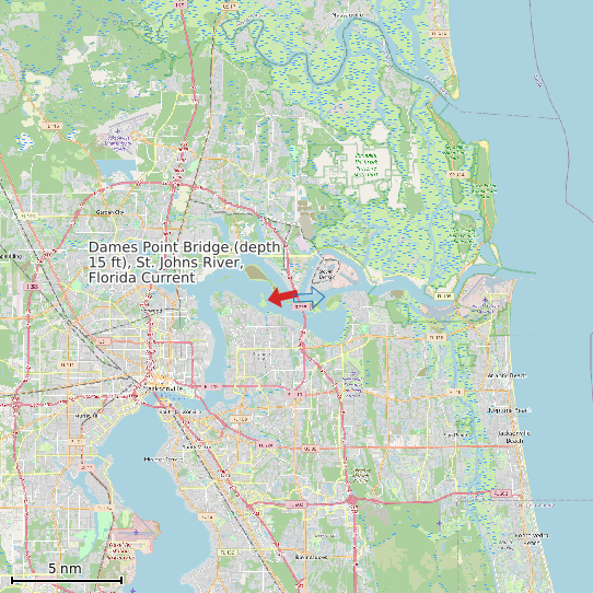 Map of Dames Point Bridge (depth 15 ft), St. Johns River, Florida Current Prediction Station