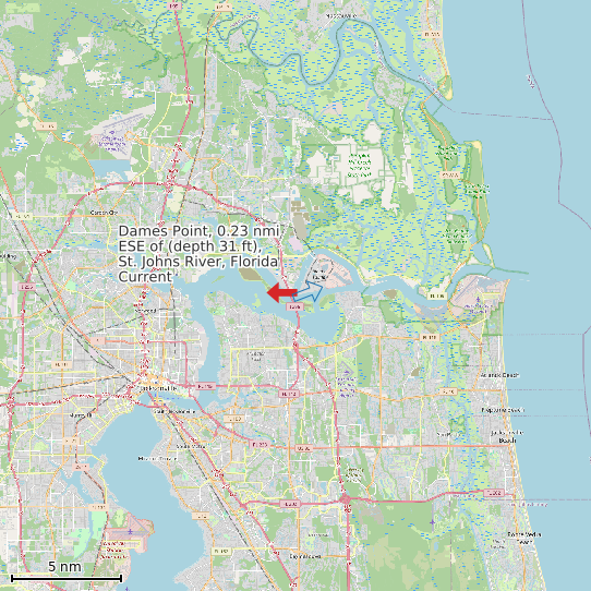 Map of Dames Point, 0.23 nmi ESE of (depth 31 ft), St. Johns River, Florida Current Prediction Station