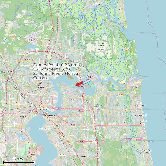 Map of Dames Point, 0.23 nmi ESE of (depth 5 ft), St. Johns River, Florida Current Prediction Station