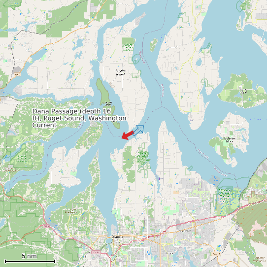 Map of Dana Passage (depth 16 ft), Puget Sound, Washington Current Prediction Station