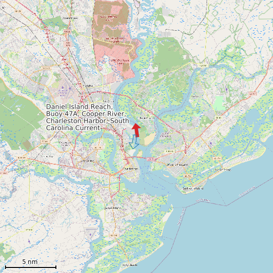Map of Daniel Island Reach, Buoy 47A, Cooper River, Charleston Harbor, South Carolina Current Prediction Station