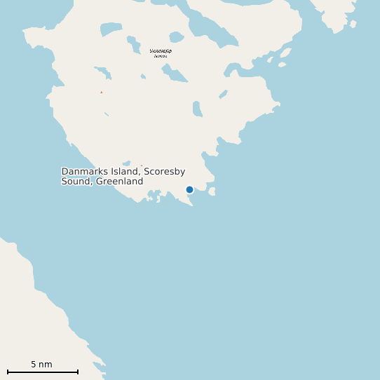Map of Danmarks Island, Scoresby Sound, Greenland Tide Prediction Station