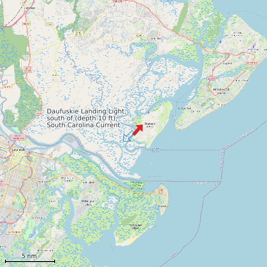 Map of Daufuskie Landing Light, south of (depth 10 ft), South Carolina Current Prediction Station