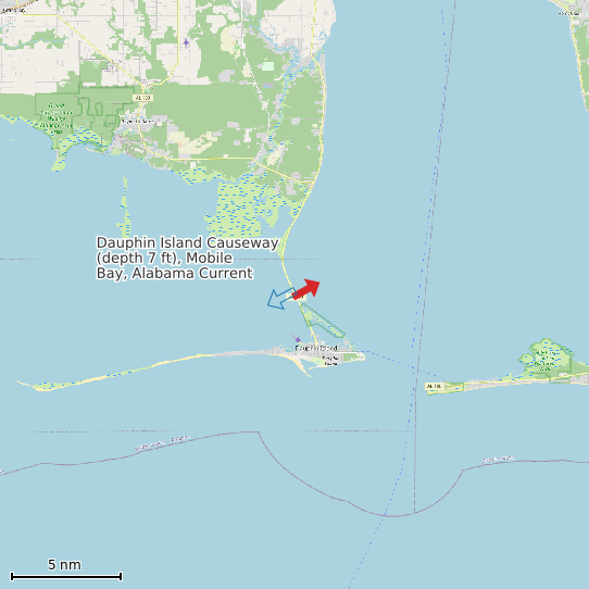 Map of Dauphin Island Causeway (depth 7 ft), Mobile Bay, Alabama Current Prediction Station