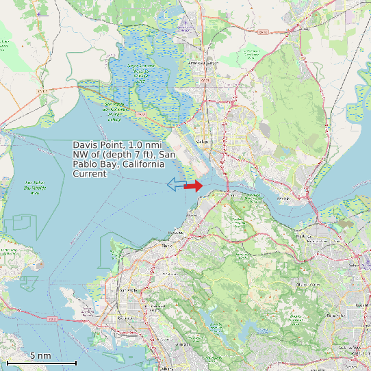 Map of Davis Point, 1.0 nmi NW of (depth 7 ft), San Pablo Bay, California Current Prediction Station