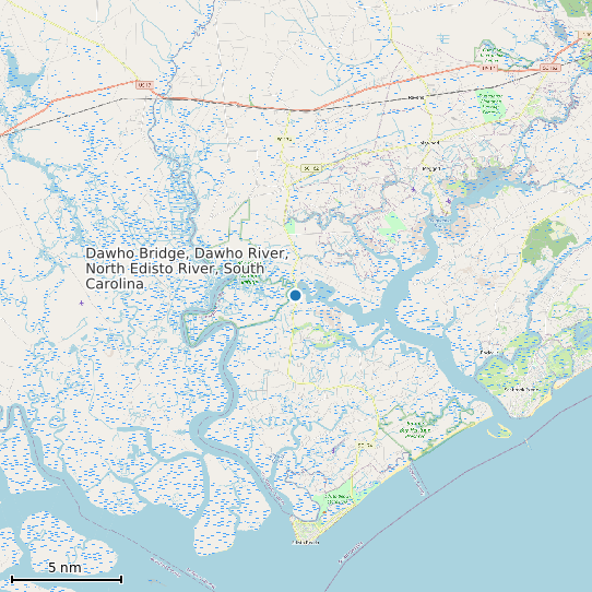 Map of Dawho Bridge, Dawho River, North Edisto River, South Carolina Tide Prediction Station