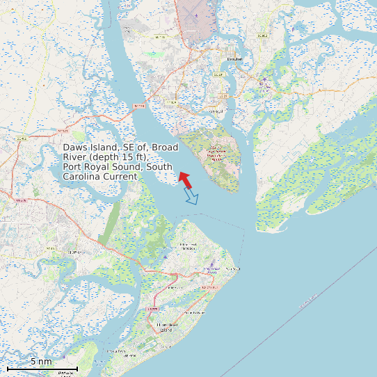 Map of Daws Island, SE of, Broad River (depth 15 ft), Port Royal Sound, South Carolina Current Prediction Station
