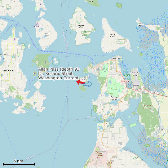 Map of Allan Pass (depth 93 ft), Rosario Strait, Washington Current Prediction Station