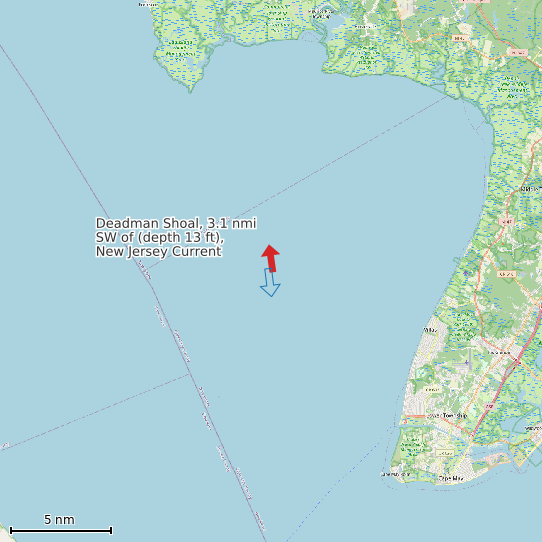 Map of Deadman Shoal, 3.1 nmi SW of (depth 13 ft), New Jersey Current Prediction Station
