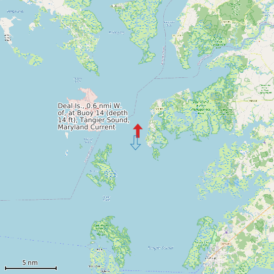 Map of Deal Is., 0.6 nmi W. of, at Buoy 14 (depth 14 ft), Tangier Sound, Maryland Current Prediction Station