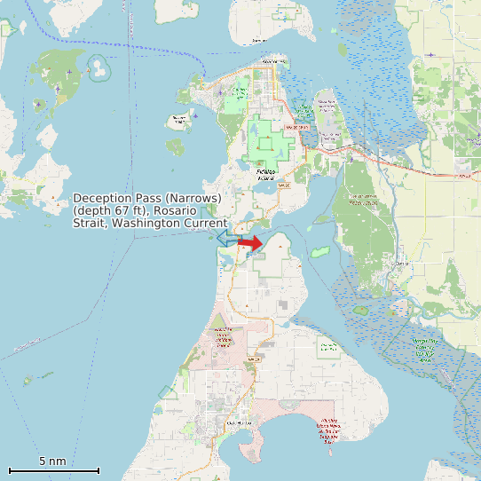 Map of Deception Pass (Narrows) (depth 67 ft), Rosario Strait, Washington Current Prediction Station