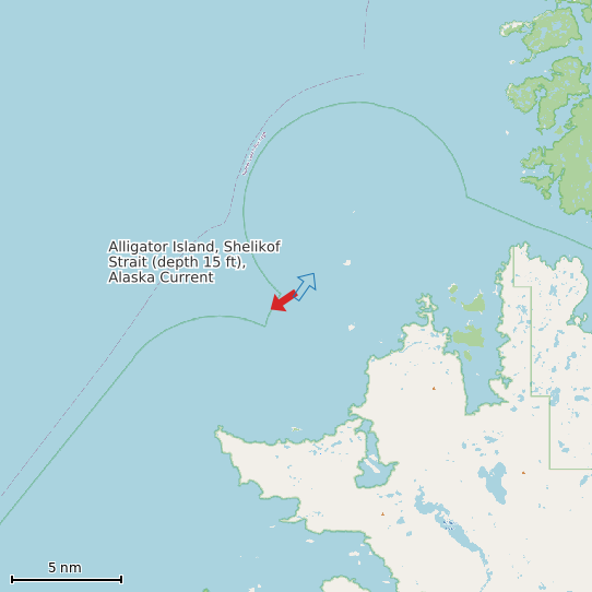 Map of Alligator Island, Shelikof Strait (depth 15 ft), Alaska Current Prediction Station