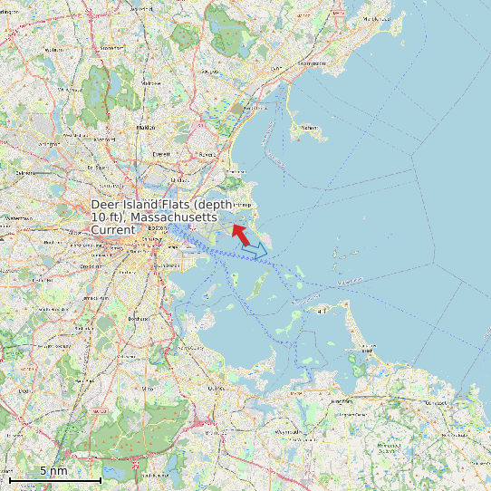 Map of Deer Island Flats (depth 10 ft), Massachusetts Current Prediction Station