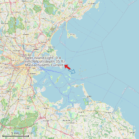 Map of Deer Island Light, 0.4 nmi NW of (depth 35 ft), Massachusetts Current Prediction Station