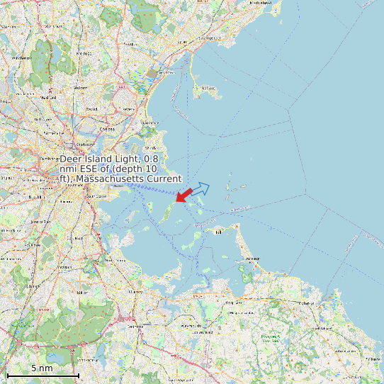 Map of Deer Island Light, 0.8 nmi ESE of (depth 10 ft), Massachusetts Current Prediction Station