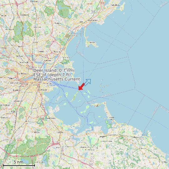 Map of Deer Island, 0.7 nmi ESE of (depth 7 ft), Massachusetts Current Prediction Station