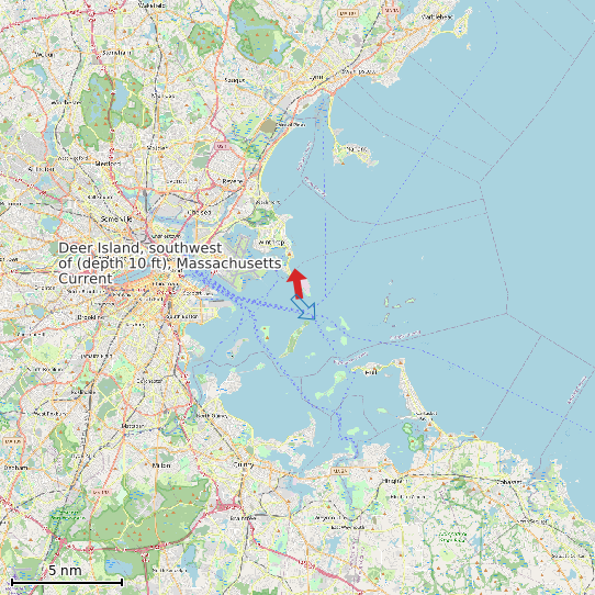 Map of Deer Island, southwest of (depth 10 ft), Massachusetts Current Prediction Station