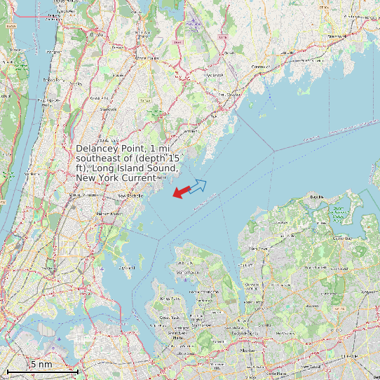 Map of Delancey Point, 1 mi southeast of (depth 15 ft), Long Island Sound, New York Current Prediction Station