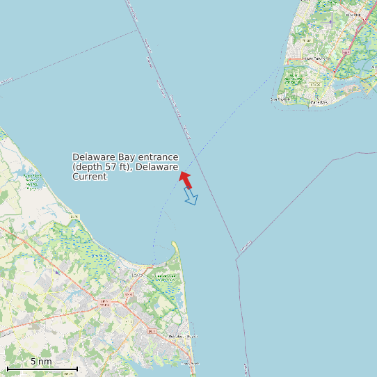 Map of Delaware Bay entrance (depth 57 ft), Delaware Current Prediction Station