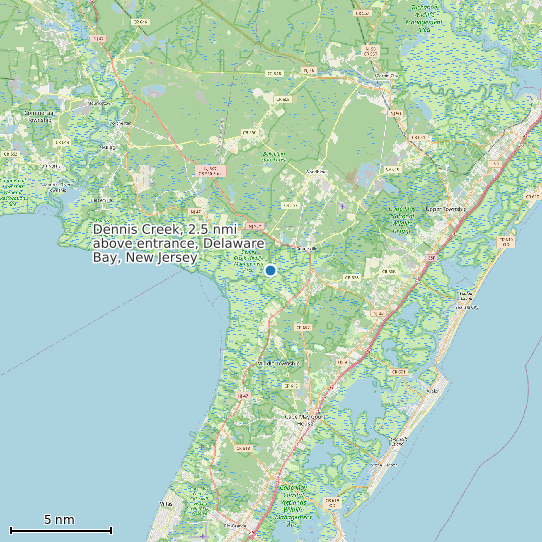 Map of Dennis Creek, 2.5 nmi above entrance, Delaware Bay, New Jersey Tide Prediction Station