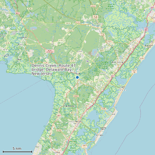 Map of Dennis Creek, Route 47 bridge, Delaware Bay, New Jersey Tide Prediction Station
