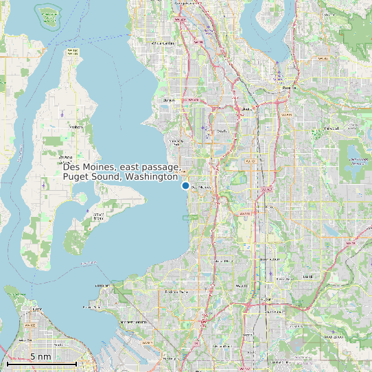 Map of Des Moines, east passage, Puget Sound, Washington Tide Prediction Station
