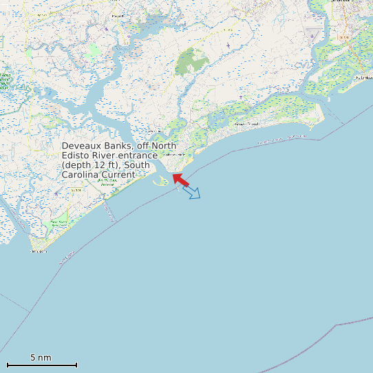 Map of Deveaux Banks, off North Edisto River entrance (depth 12 ft), South Carolina Current Prediction Station