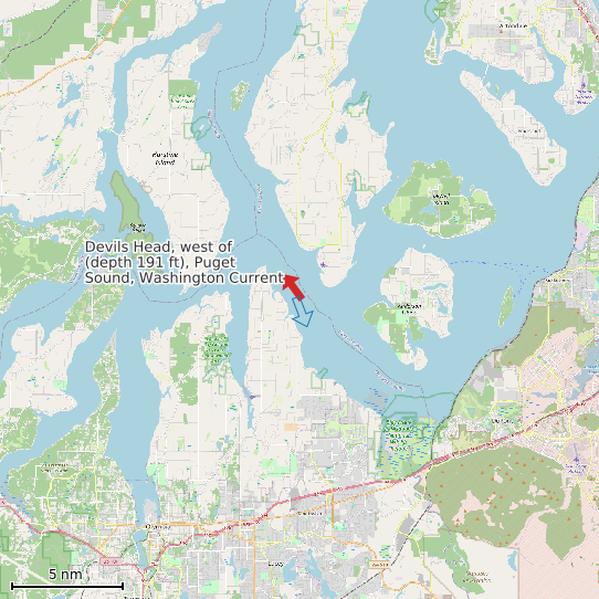 Map of Devils Head, west of (depth 191 ft), Puget Sound, Washington Current Prediction Station