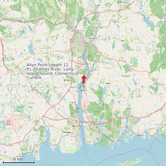 Map of Allyn Point (depth 12 ft), Thames River, Long Island Sound, Connecticut Current Prediction Station