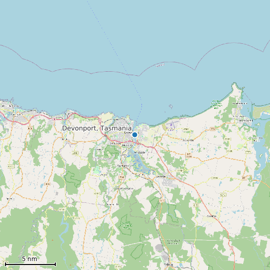 Map of Devonport, Tasmania Tide Prediction Station
